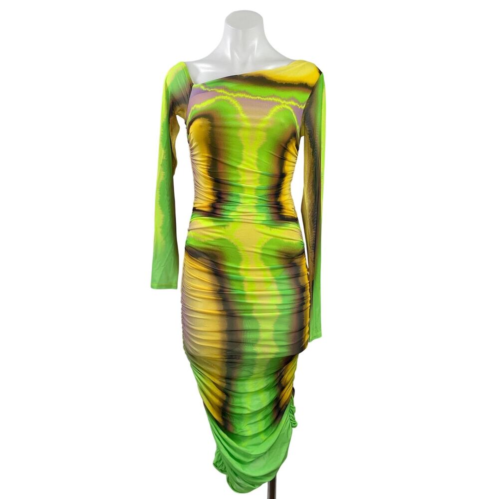 AFRM Oli Thermal Ombre Multicolor Long Sleeves Ruched Bodycon Mini Dress Size SP